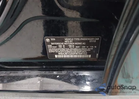 2015 BMW 320I z USA, uszkodzony, nr VIN WBA3B1G50FNT64152